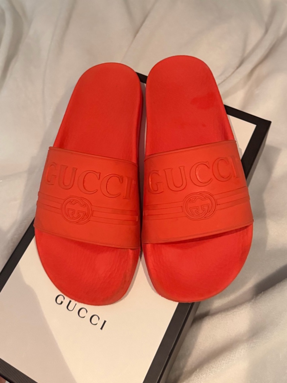 Gucci Bright Orange Logo Slide Sandals